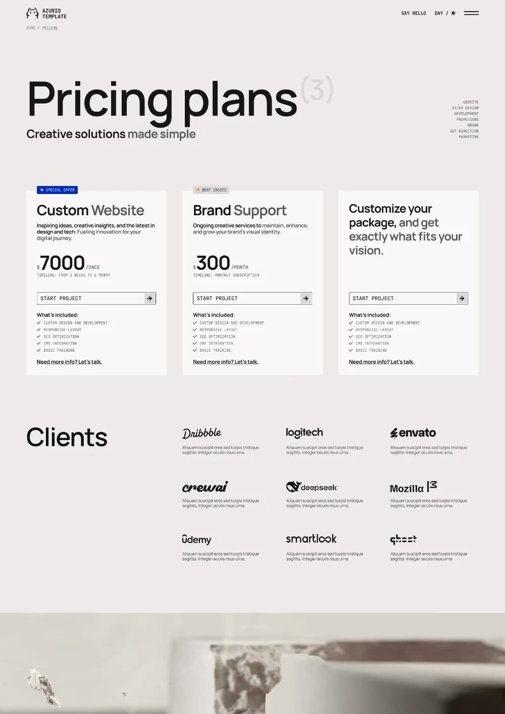 Azurio Template Image - Pricing Page Link